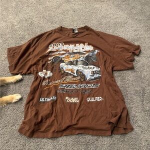 Brown Graphic T-Shirt with Racing Design